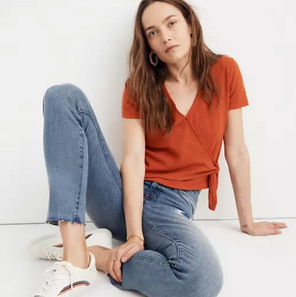 Madewell Textured Wrap Top with Side Tie - Picture 2 of 8